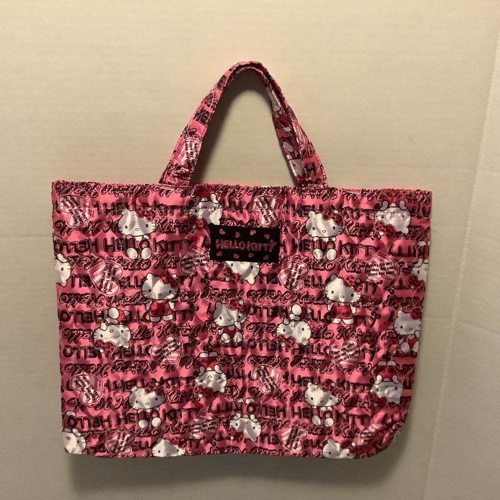 Hello Kitty Tote Bag Purse Shiny Pink Cute Emo Alt 12.7” X  16” W/ Hanging Hook